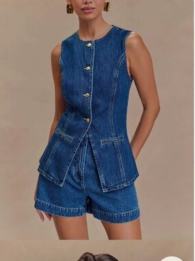 Meshki Indigo Denim Sleeveless Vest & Shorts Set